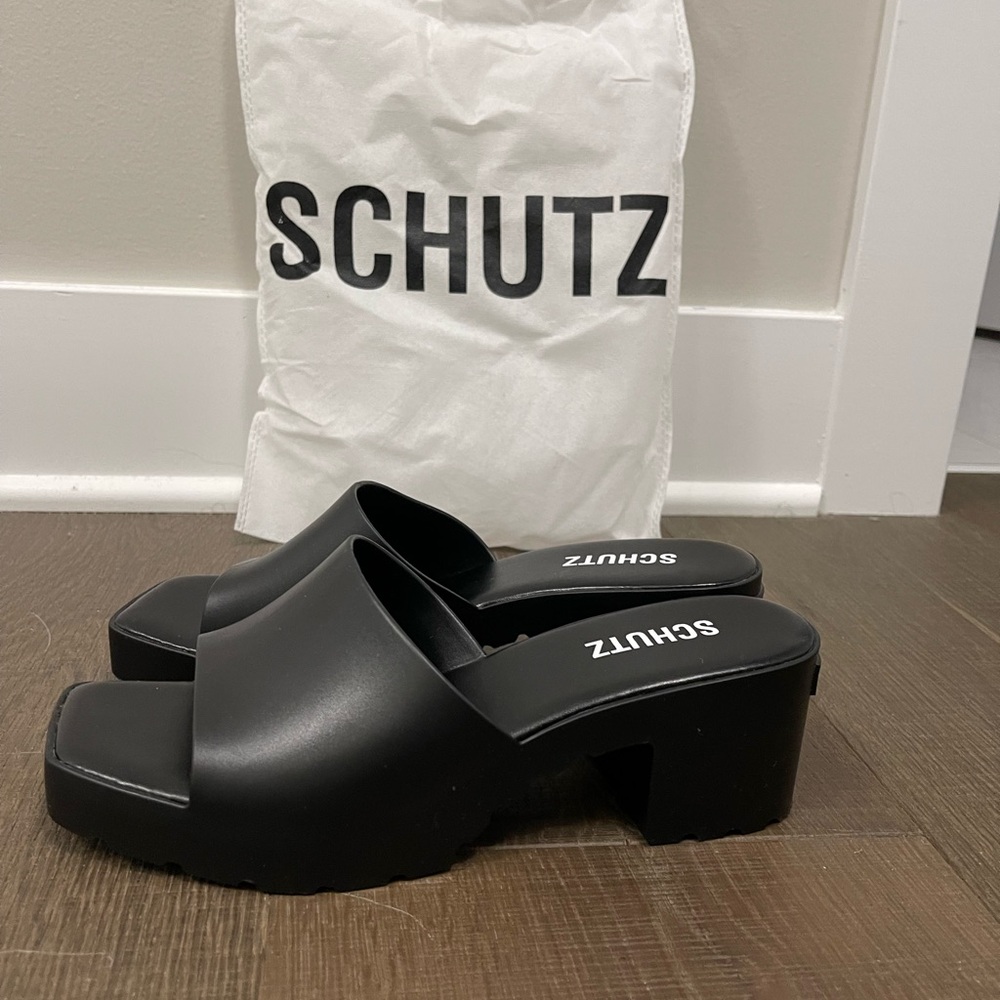 Schutz Black Mules with Chunky Block Heel